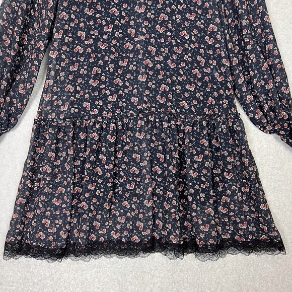 See by Chloé Blue Floral Long Sleeve Haze Lace Trim Mini Dress Size 34 - Picture 4 of 11